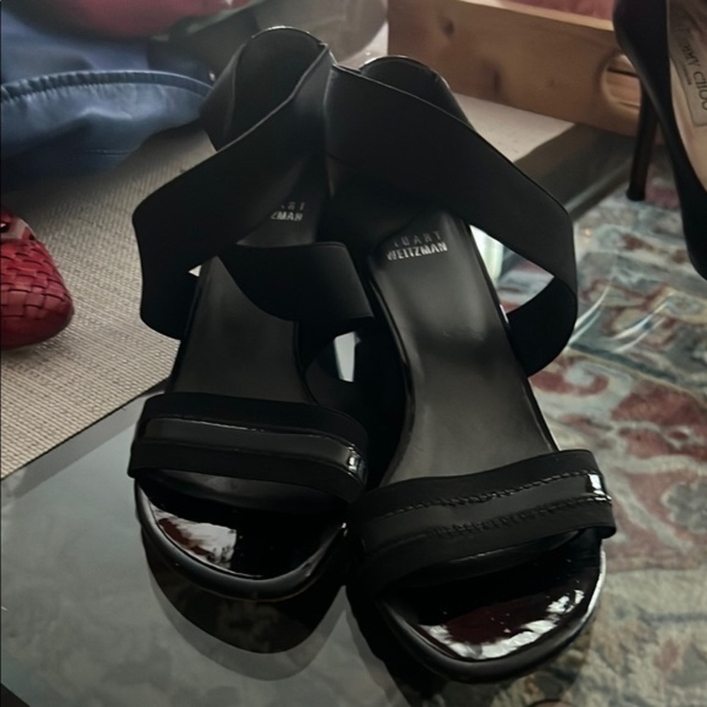 Stuart Weitzman Black Women's Sandals, stretchy, size 8, runs bigger!